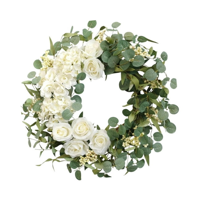 Corona de eucalipto artificial, corona de flores para puerta de entrada, corona floral hecha a mano 45cm