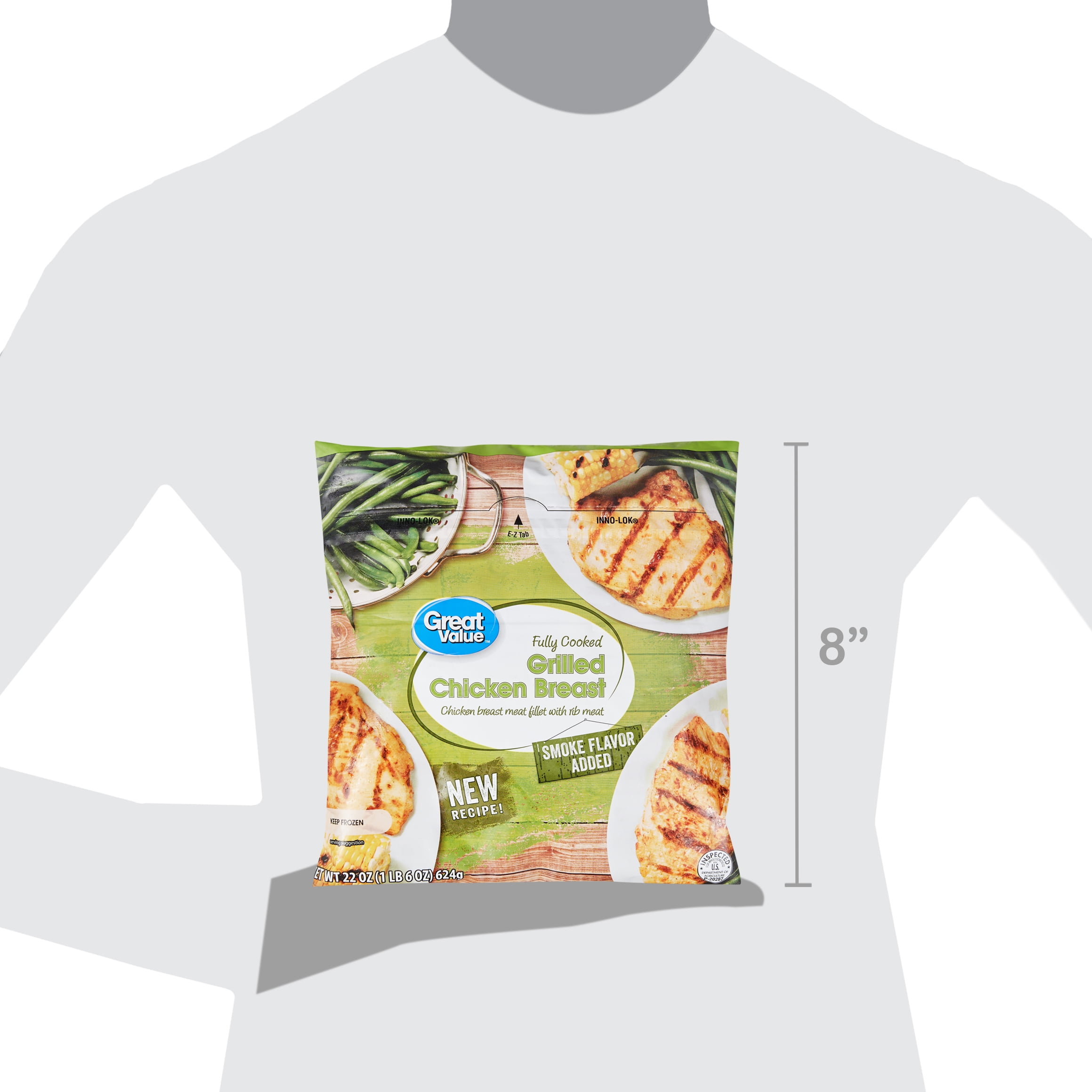 Great Value Fully Cooked Grilled Chicken Breast, 22 oz (Frozen)