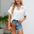 thumbnail image 2 of Lovskoo Summer Tops for Women 2024 Button Down Collared Short Sleeve Shirt Solid Color Loose Top Shirt White, 2 of 6