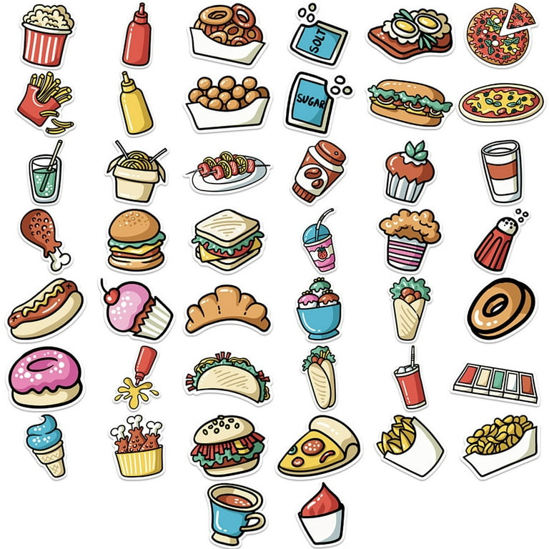 Heiheiup Cartoon Food Illustration Sticker Waterproof Sticker DIY Sticker  Decoration Decals for Tumblers 