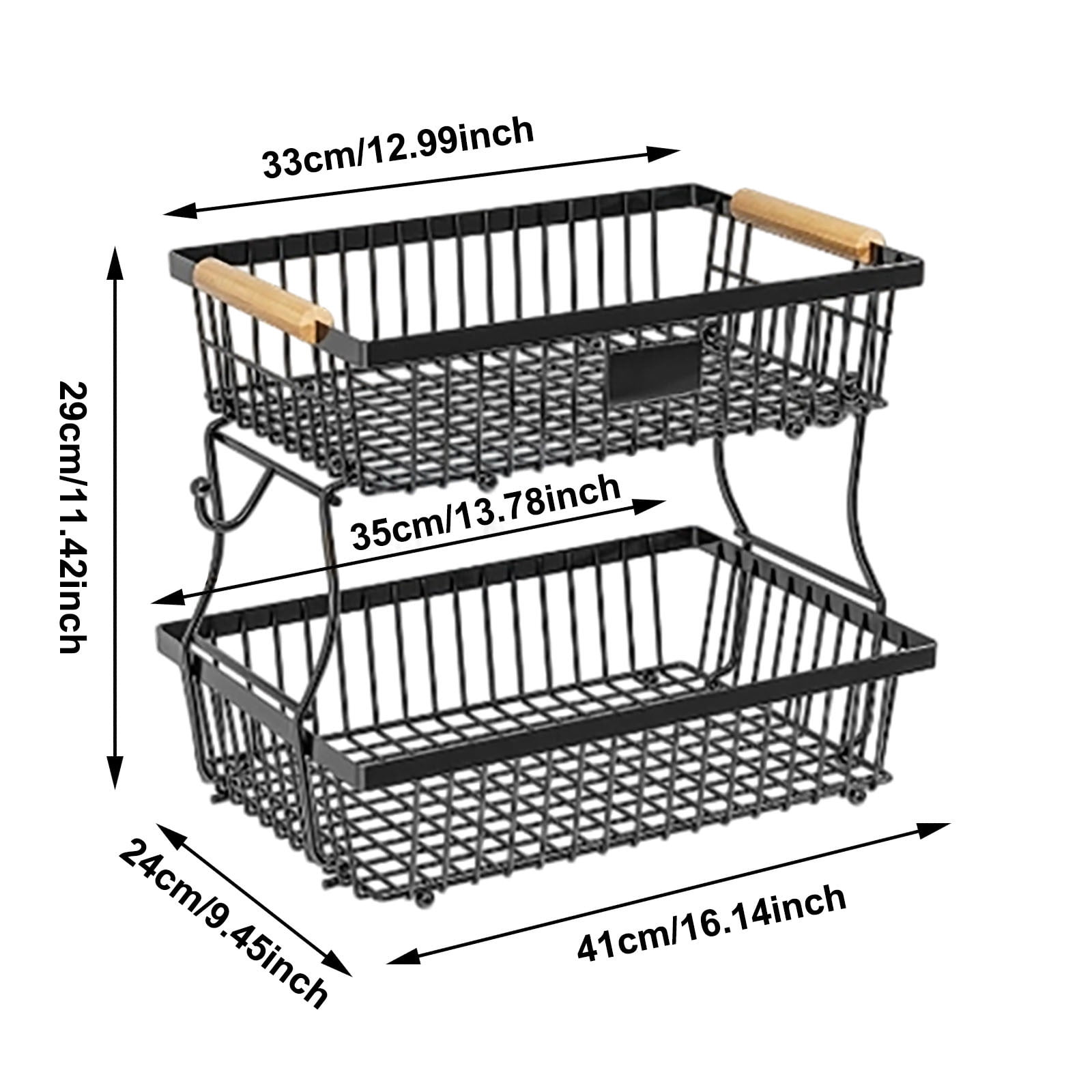 2 Tier Countertop Fruit Basket with 2 Banana Hangers for Kitchen, Detachable Metal Organizer for Bread Vegetable Fruits Rectangular Storage Basket Bowls