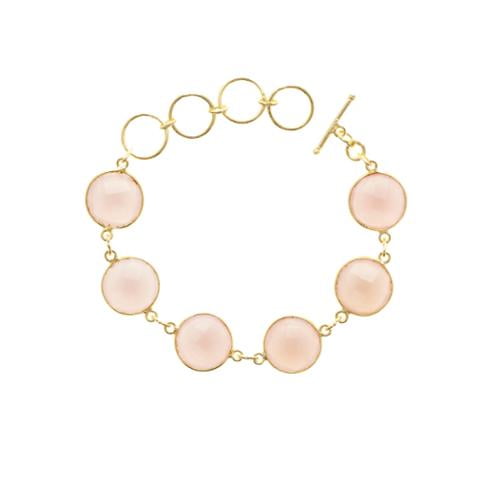 Semi Precious Jewelry Gold Overlay Pink Chalcedony 6 Gemstone Bracelet by Overstock