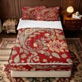 thumbnail image 2 of Erosebridal Red Bohemian Western Paisley Zipper Twin Comforter Sets with Fitted Sheet and 2 Pillowcases for Women Girls, Retro Damask Floral Zipper Bedding Set, Reversible, 4 Pieces, 2 of 7