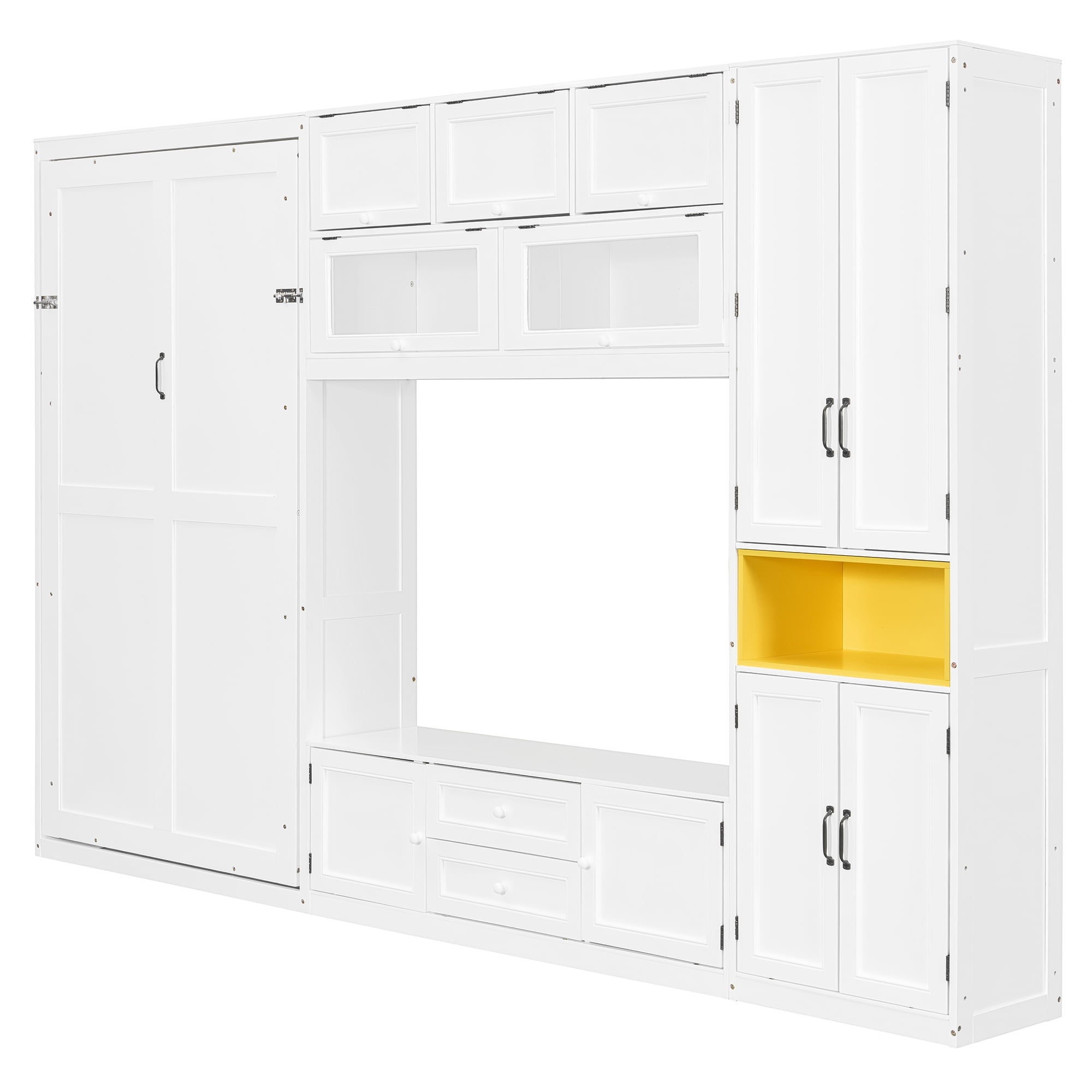 Mintazer Twin Foldable Murphy Bed with 82.3"H Wall Storage Cabinet, Shelves, TV Stand and 2 Drawers & 9 Cabinets for&nbsp;Bedroom Living Room, White