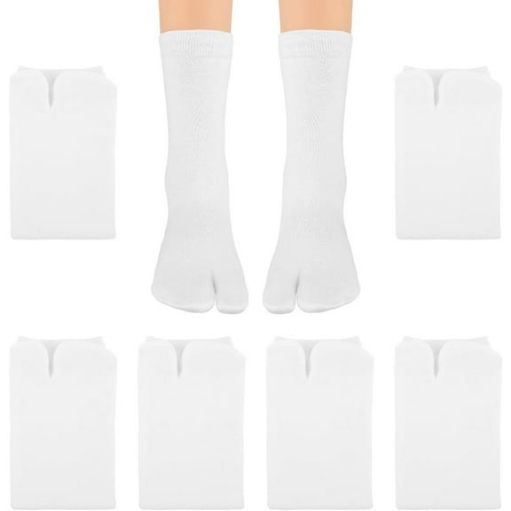 6 pairs Flip Flop Socks, Elastic Tabi Socks Cotton Split Two Toe Socks Non Slip Ankle Socks with Toes for Women Men White