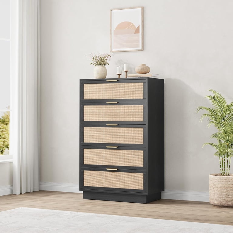 black and rattan dresser Garvee Tall 7 Drawer Wooden Large Wide Storage Chest with Deep Drawers Modern Organizer for Bedroom Living Room Hallway Kids Do not use chemical based abrasive cleaning materials Item Weight Chrisney Black Wood and Natural