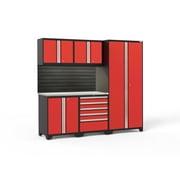 NewAge Products Pro Series Red 6 Piece Cabinet Set, Heavy Duty 18-Gauge Steel Garage Storage System, Slatwall / LED Lights Included