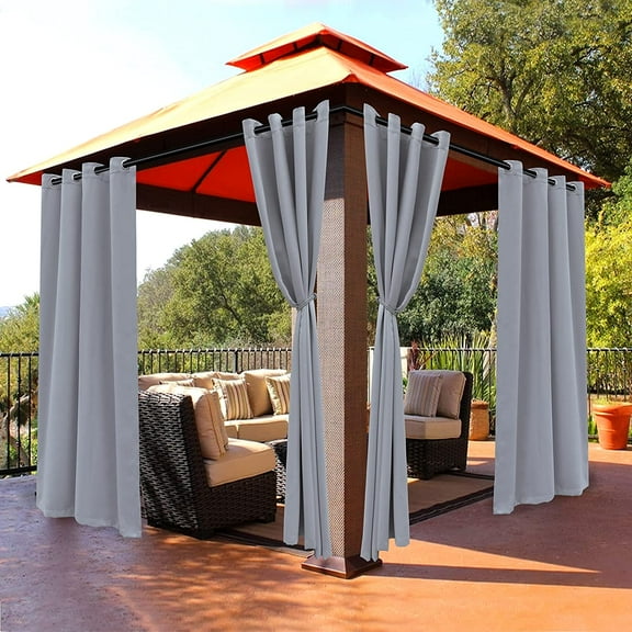 SHANNA Outdoor Curtains for Patio Waterproof Cabana Grommet Blackout Curtain Panels, Light Gray, W 52" x L 84"