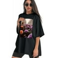 thumbnail image 3 of Plus Size Shirt for Women Black Tops for Women Short Sleeves Shirt for Women Flowers T Shirt Crewneck Shirt for Women XS, 3 of 5