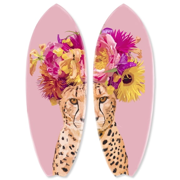 Notoriart Trendy Animal Art Coastal Acrylic Wall Art Easy-to-Hang, 2 panel 13" x 37", Flower Queen Skimboard Set