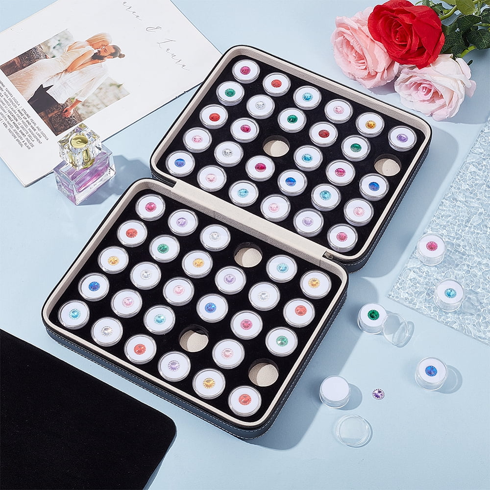 Plastic Loose Diamond Round Boxes Organizer Bags for Nail Art Small Items Loose Gems Storage with PU Leather Box White 20.5x25.7x6.8cm 60pcs/set diy