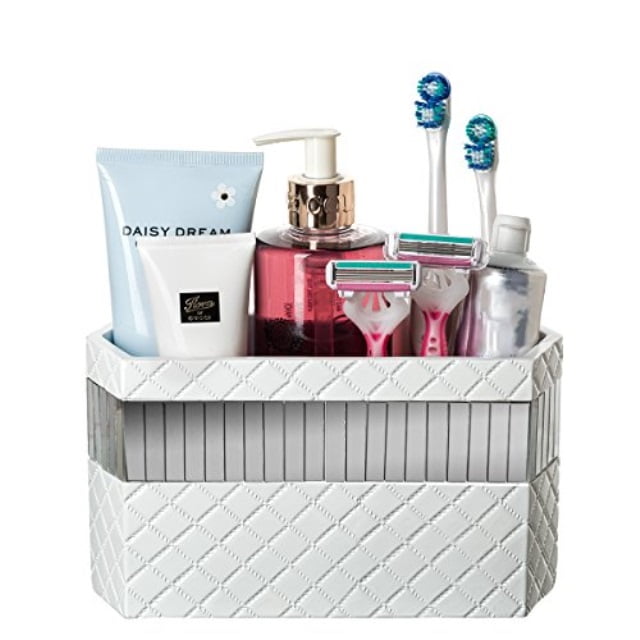 Makeup Brush Holder Quilted Mirror Bathroom Organizer Countertop Decorative Bathroom Counter Vanity Organizer 3 Slot Cosmetic Brushes Caddy Hair Accessories Storage Gift Packaged White Walmart Com Walmart Com