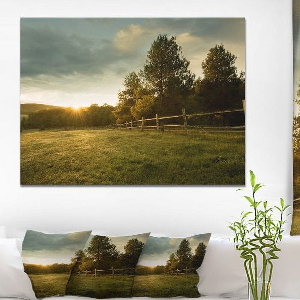 Designart 'Beautiful Sunrise in the farm ' Landscape Canvas Art Print