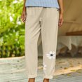 thumbnail image 2 of Jewelreauty Linen Pants Women Summer Casual Elastic Waist Straight Leg Floral Print Pants with Pockets, 2 of 9