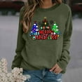 thumbnail image 2 of Lightweight Crewneck Sweatshirts Womens Xmas Tree Printed Merry Christmas Holiday Outfits Long Sleeve Loose Tops (S, Army Green 01), 2 of 4