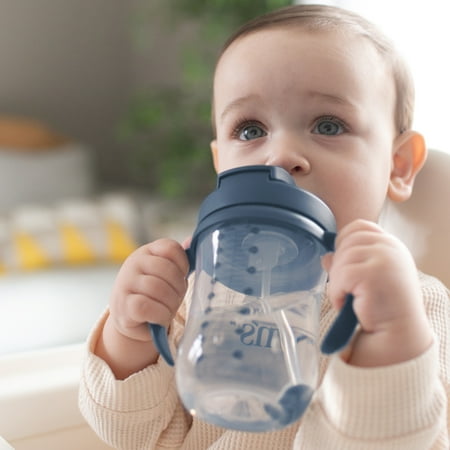Dr. Brown's Milestones Baby's First Straw Cup, Training Cup with Weighted Straw, 9oz/270ml, Dark Blue, 6m