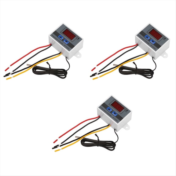 3X 220V Digital LED Temperature Controller 10A Thermostat Control with Switch Digital Display Incubation Controller,3* Temperature Controller,White