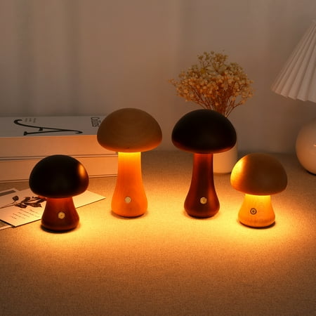 

Gpoty Mushroom Lamp LED Night Light Mushroom Table Night Light 600mAh Wooden Mushroom Touch Lamp Dimmable Bedside Lamp Eye Protection Ambience Light Décor USB Rechargeable Cute Lamp for Bedroom