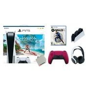 Sony Playstation 5 Disc Horizon Forbidden West Bundle with Extra Cosmic Red Controller, White PULSE 3D Headset, FIFA 23 and Charging Station