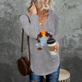 thumbnail image 3 of Sudadera Mujer Cuello En V Manga Larga Loose Fit Coconut Tree Print Casual Pullover Top Gris L, 3 of 6