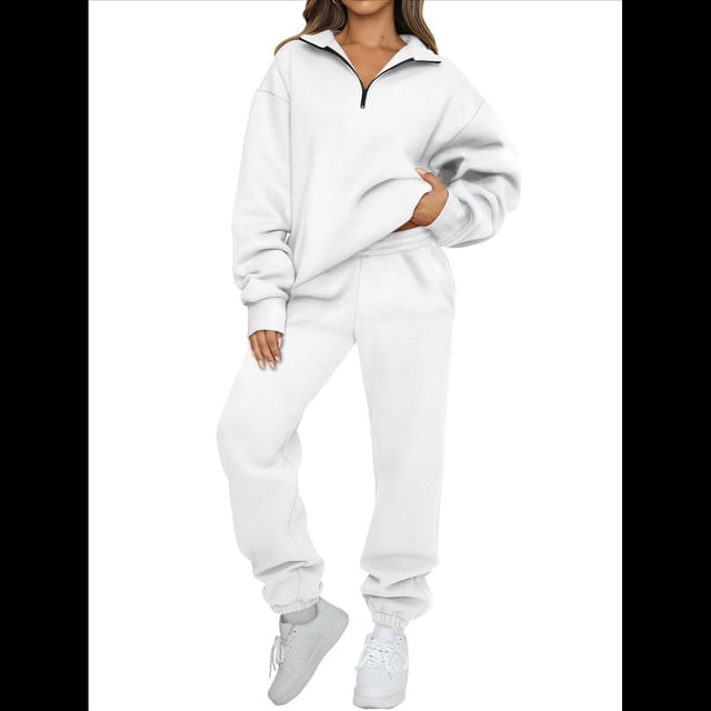 Conjuntos de Dos Piezas para Mujer: Jersey de Larga con Media Cremallera y Pantalón Deportivo Holgado con Bolsillos. XXL
