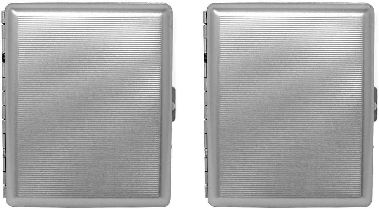 Set of 2 Metal-Plated 100s Cigarette Case & Stash Box (Silver Classic)
