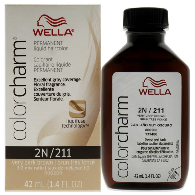 Tinte líquido permanente para cabello Wella Color Charm 2N Castaño muy oscuro 1.42 oz