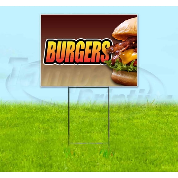Burgers (18" x 24") Yard Sign, Includes Metal Step Stake