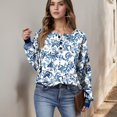 thumbnail image 6 of Women's Autumn Winter Dense Floral Print Top Waffle Henry Shirt for Luxurious and Comfortable Fall Fashion with Floral Designs,Blue,L, 6 of 7