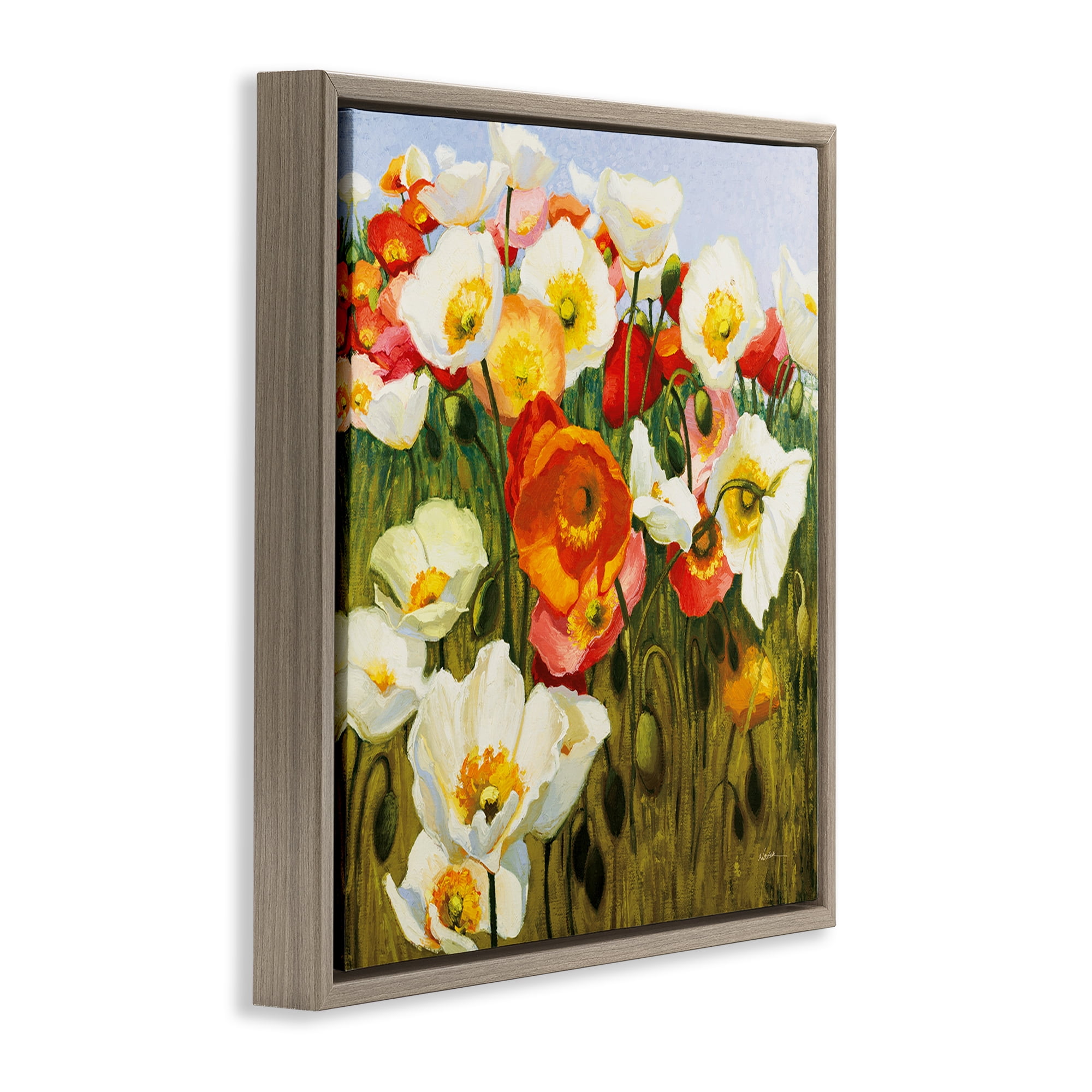 Stupell Industries Lush Poppy Meadow Botanical & Floral Painting Brown Floater Framed Art Print Wall Art, 18 x 18