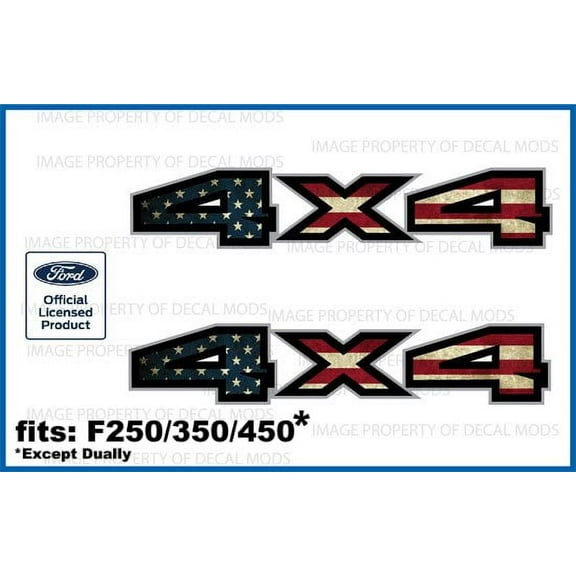 Decal Mods 4x4 American Flag Decals Bedside Truck Stickers for Ford F250 F350 F450 (2017-2020) (set of 2) Super Duty - WORN