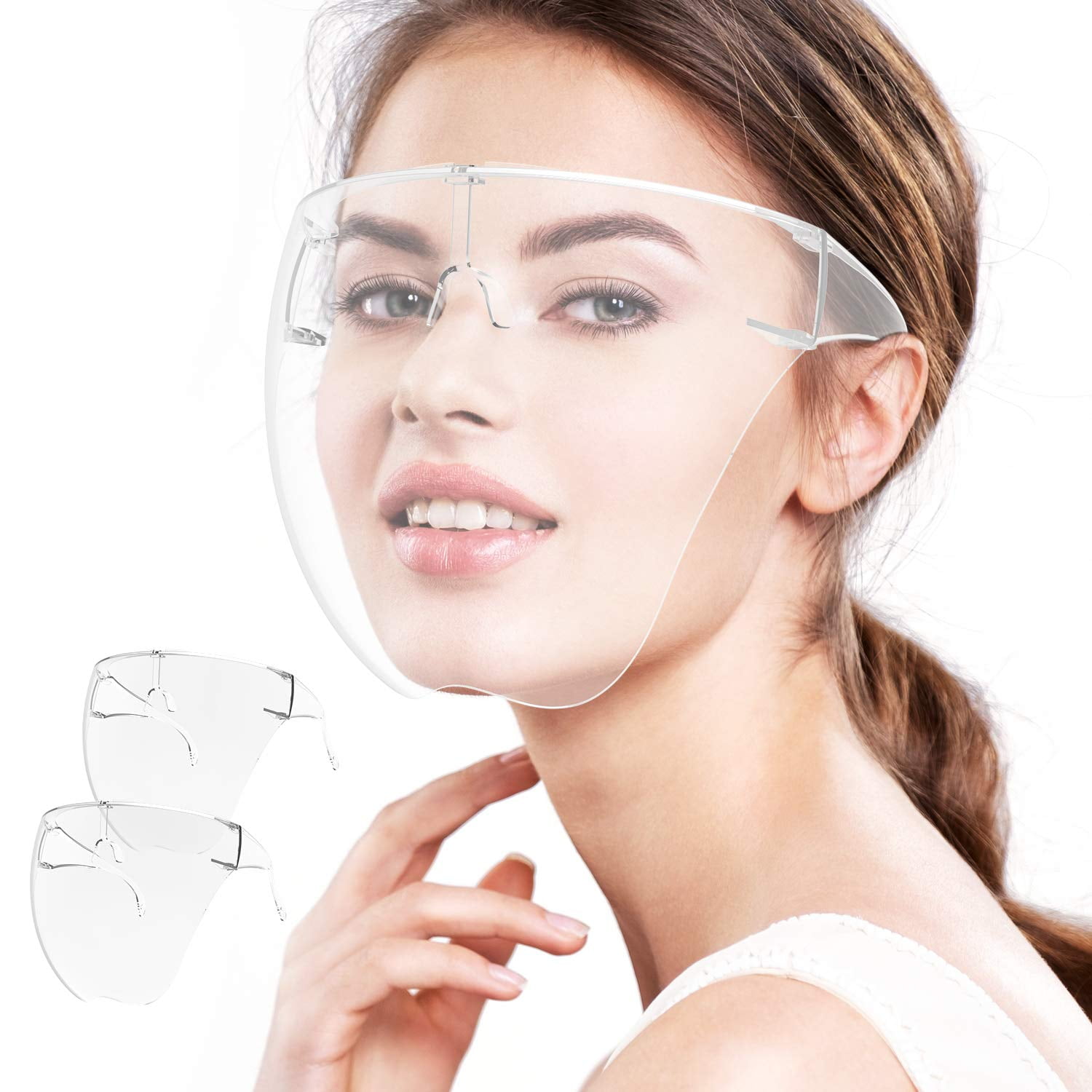 2 Pack Face Shields Set with Replaceable Anti Fog Shields and 2 Reusable Glasses 