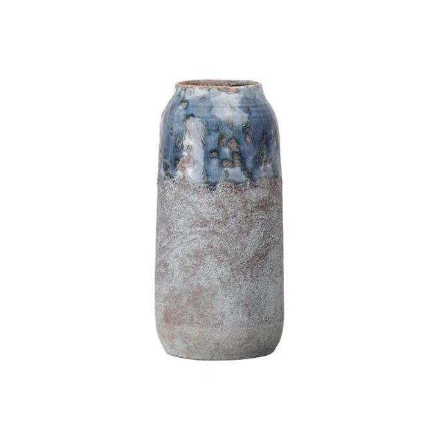 Urban Trends Collection 51619 Ceramic Round Vase with Irregular Lip & Gloss Marbleize Top Design, Distressed Finish, Polychromatic - Large