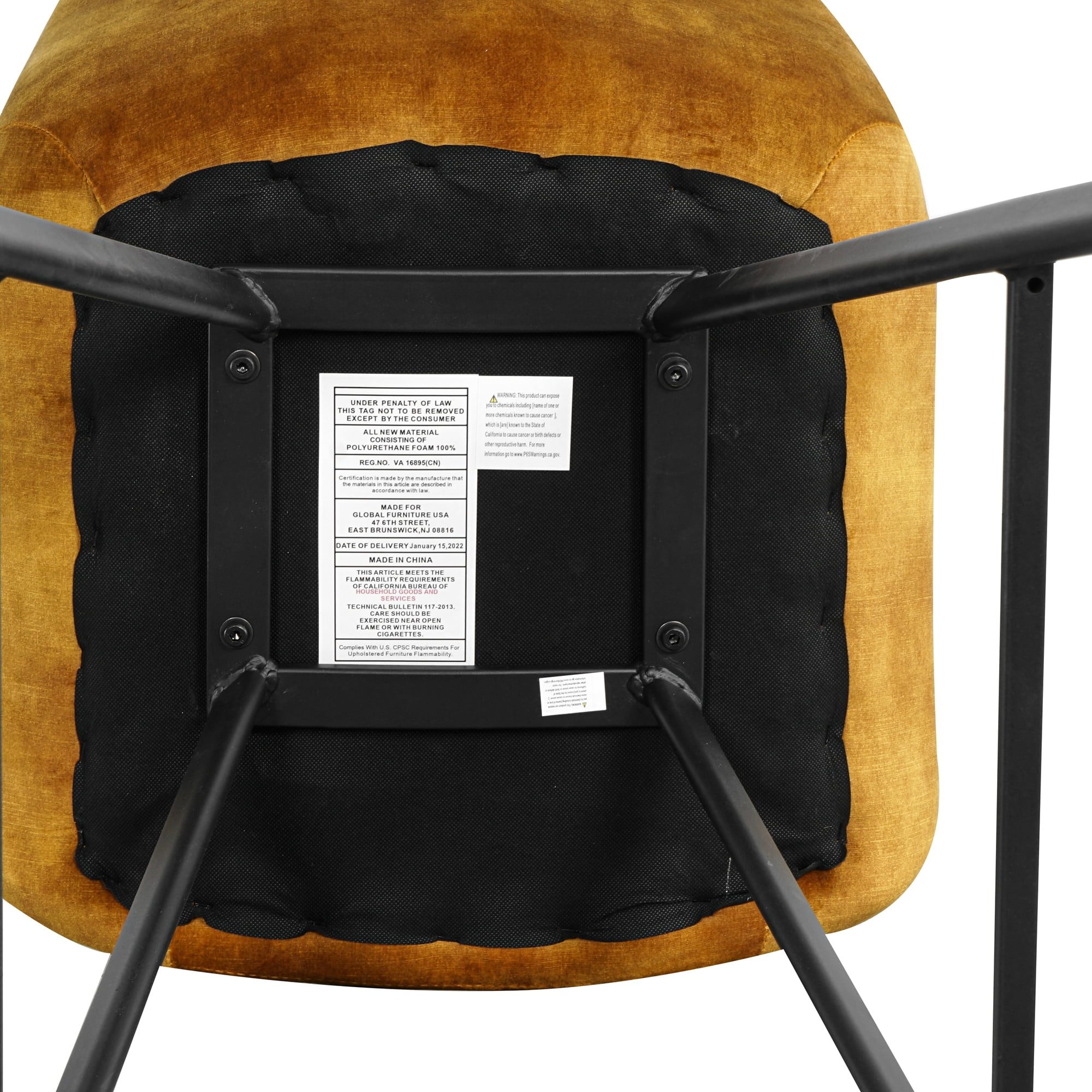 Kepooman 2 Pcs Leisure Barstool with Metal Legs, Modern Nordic Counter Height Bar Chair, Dark Yellow