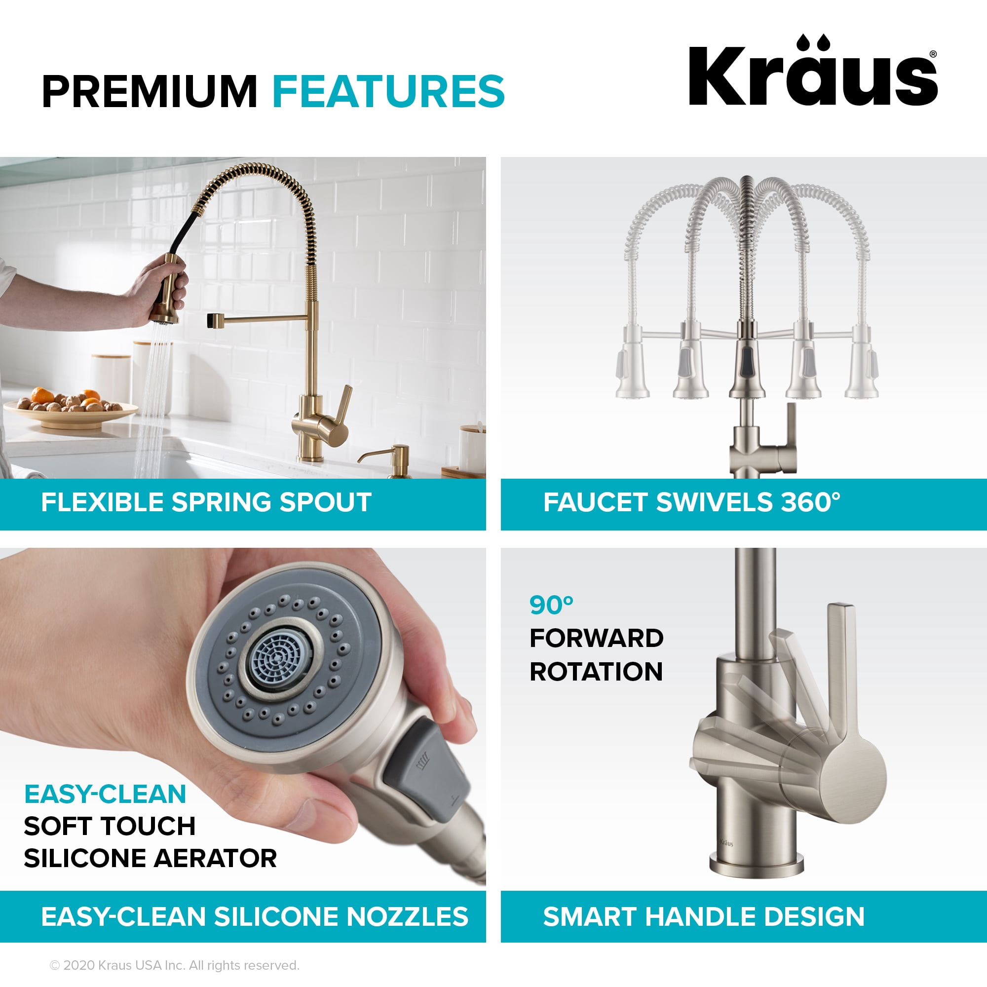 KRAUS Britt Commercial Style Kitchen Faucet and Purita Water Filter Faucet Combo in Brushed Gold