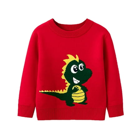 

ZHUASHUM Toddler Boys Girls Cartoon Little Dinosaur Print Sweater Long Sleeve Warm Knitted Pullover Knitwear Tops Sweater