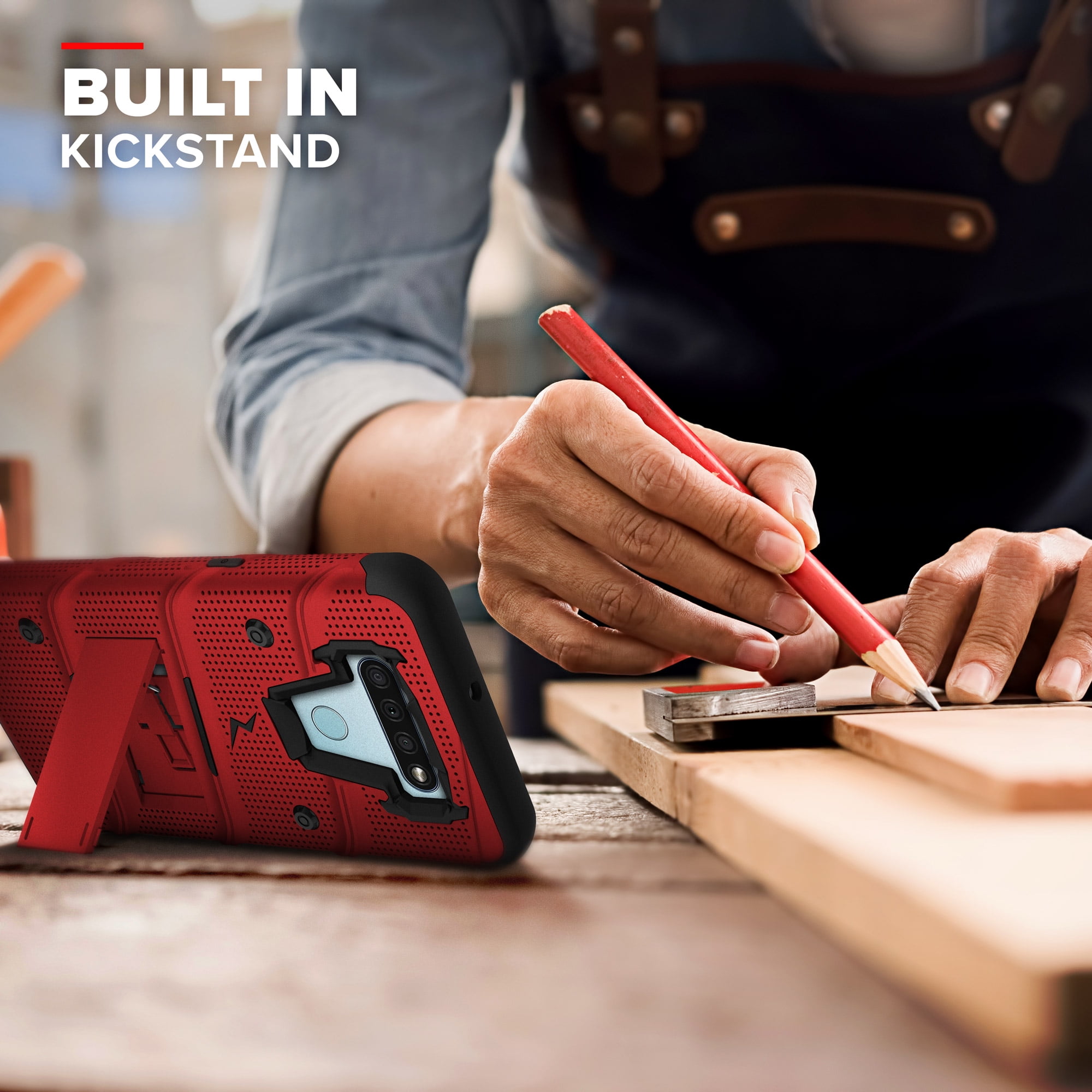 Zizo BOLT Series for LG K51 / LG Reflect Case with Screen Protector Kickstand Holster Lanyard - Red & Black