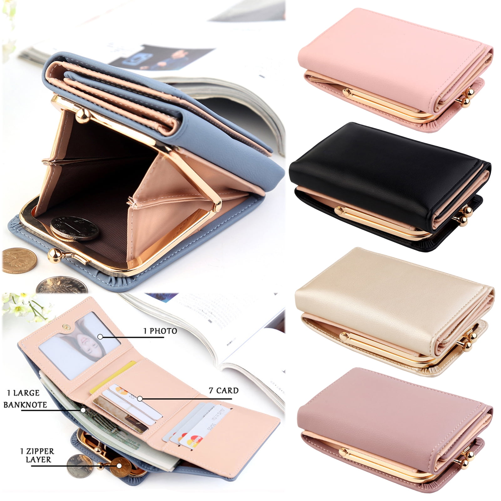 Small Wallet for Women Bifold Leather Mini Purse Credit Card Holder Short  Wallet