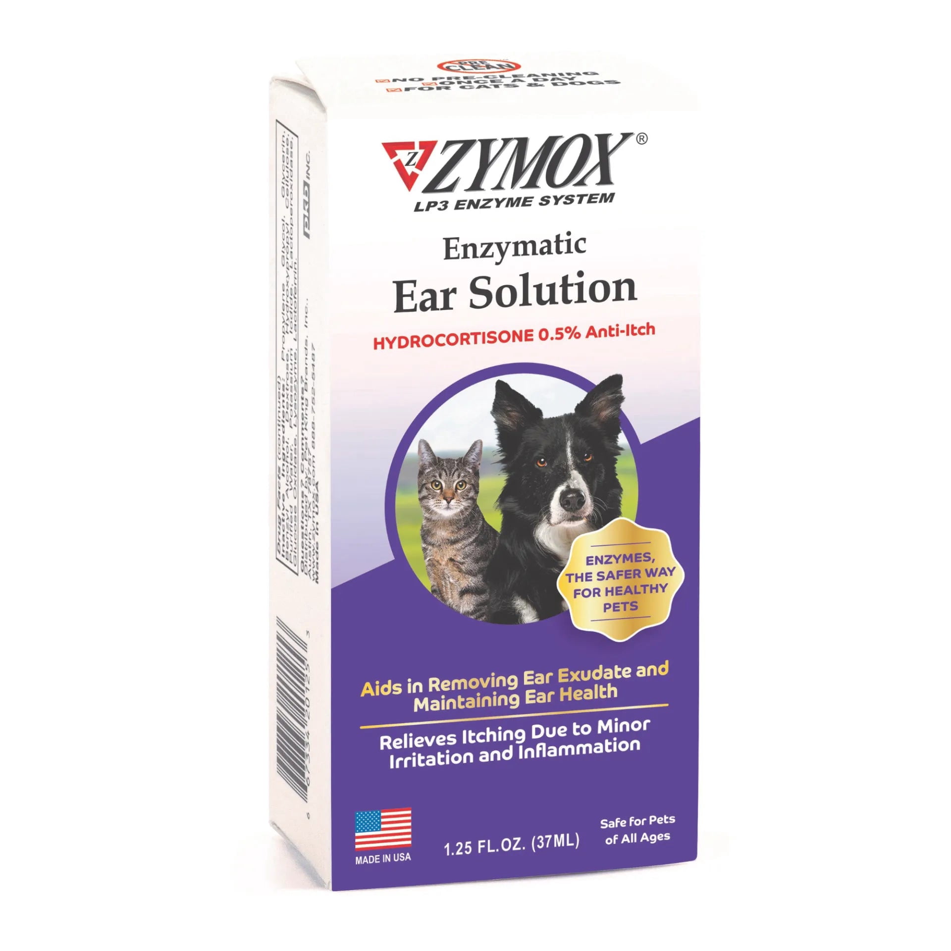 ZYMOX Enzymatic Ear Care Solution for Dogs & Cats 0.5% Hydrocortisone 1.25 oz 2 Pack
