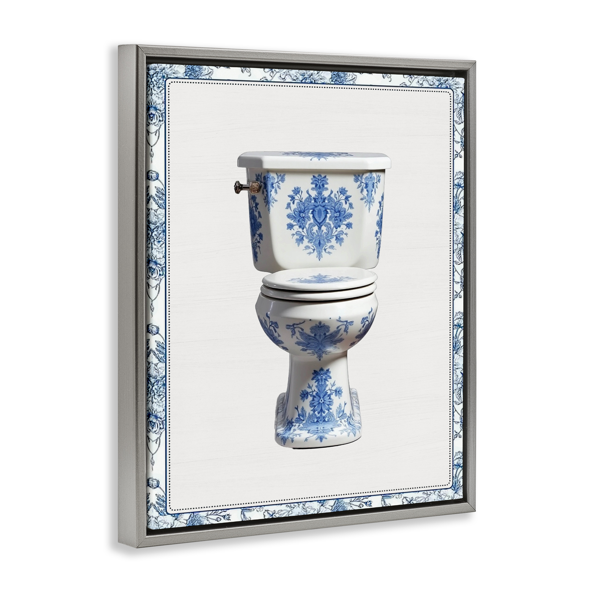 Vintage Chinoiserie Toilet Gray Framed Floater Canvas Wall Art, design by Lettered and Lined