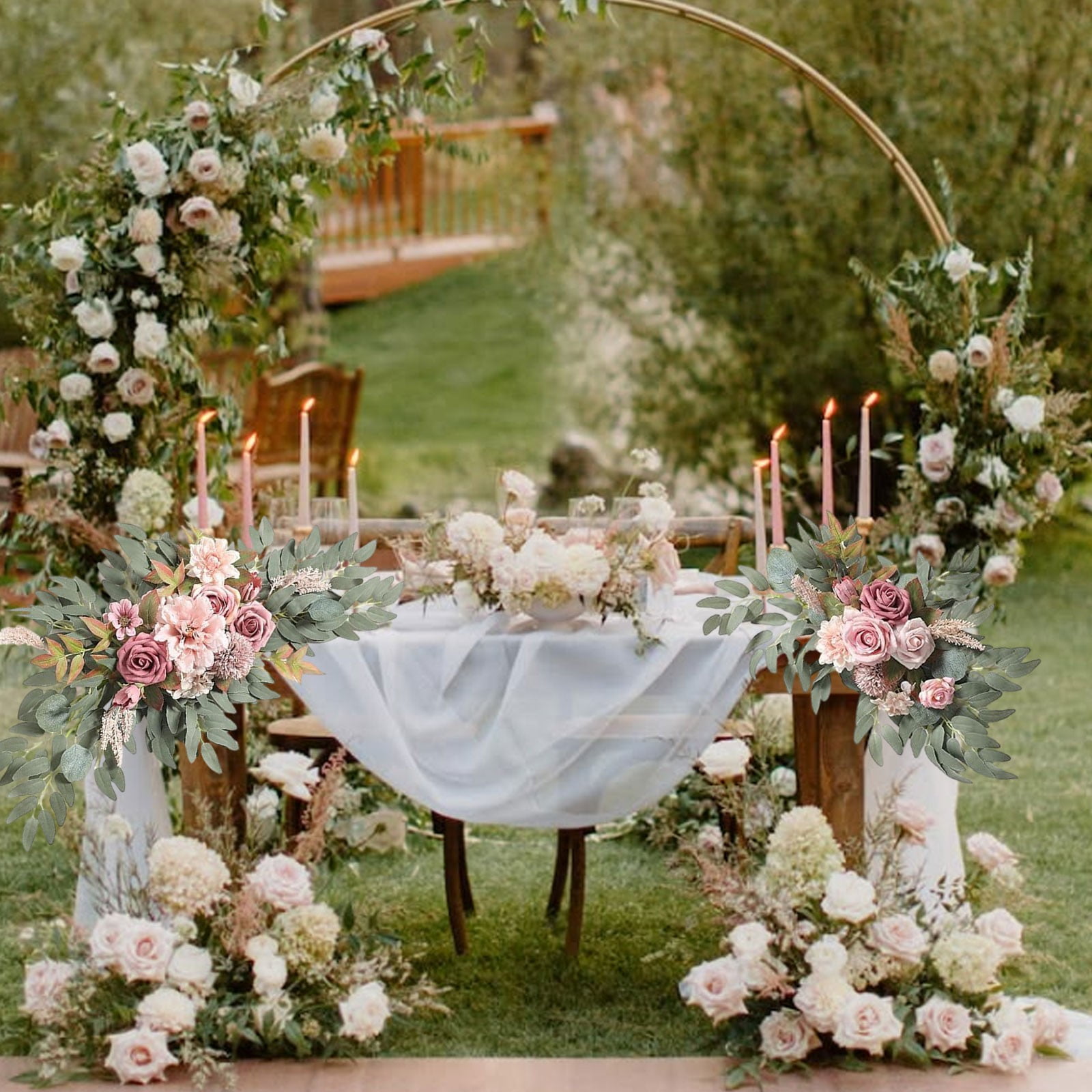 Wzzjkit Artificial Wedding Arch Flowers Kit Pack of 2, Arch Flowers Hanging Silk Flowers Arrangement Ceremony Spring Fake Rose Arbor Background Floral Party Outdoor Decor