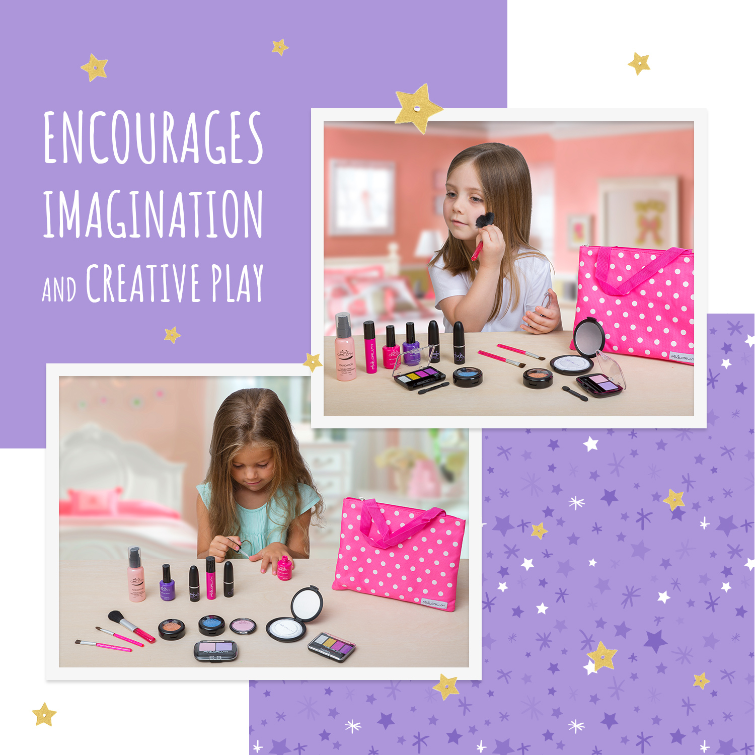 PixieCrush Pretend Play Makeup Kit. Designer Girls "Polka Dot" DELUXE Bag Set - image 3 of 8