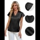 thumbnail image 2 of Blusa Informal de Seda para Mujer, Elegante, de Negocios, con Mangas con Volantes, Cuello en V, Plisada, Color Negro, Talla S, 2 of 8