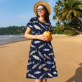 thumbnail image 4 of Honeii Robe à Manches Courtes pour Femmes, Robe Décontractée Confortable, Mélange de Polyester Spandex Doux, Tenue Quotidienne Élégante pour l'Été, Parfaite pour les Voyages et les Vacances, 4 of 6