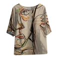 thumbnail image 4 of Blusa informal de manga corta con cuello redondo para mujer con estampado de botones y camisetas sueltas Pompotops hfajkhk128839, 4 of 4