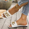 thumbnail image 6 of Ytobaz Slide Sandals for women Chain Accent Leather Slides Square Toe Flat Sandals Office Vacation Travel Walking Daily Casual Summer Footwear, 6 of 9