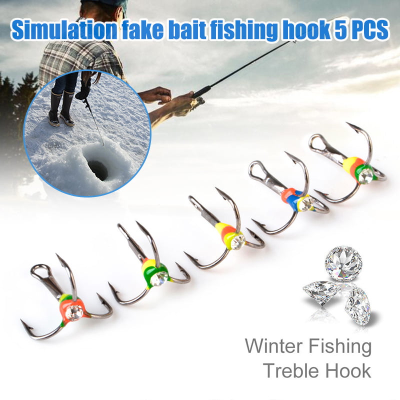 Flykee 5pcs High Carbon Steel Fishing Hooks Treble Barbed Winter ICES Fishing Treble Hooks Tackle 