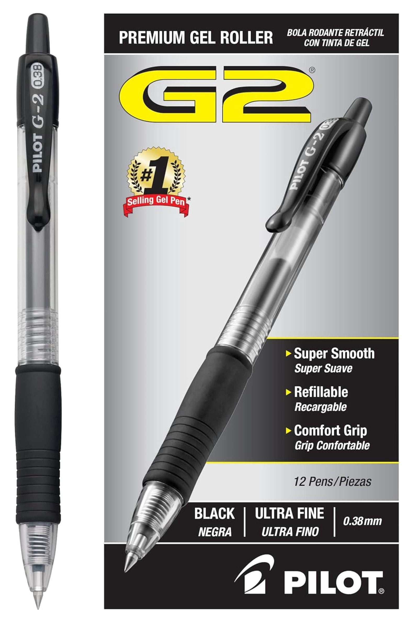 , G2 Premium Gel Pens, Ultra Fine Point 0.38 mm, Pack of 12, Black