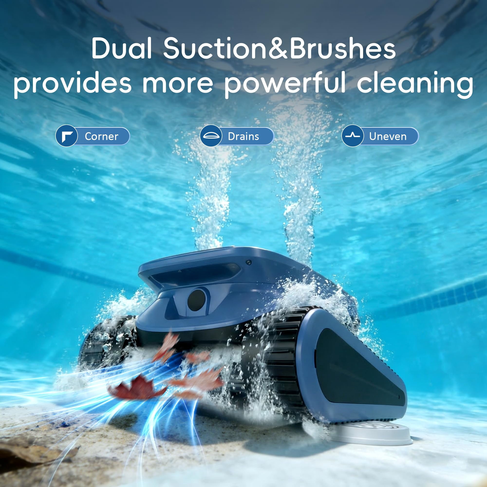 2026 Upgrade Dual Motor Dual Brush Smart Wavepath Robot Vacuum, Cordless Wall Climbing Robotic Pool Cleaner, Enhanced Waterline Cleaning Wireless Pool Robot for Inground Pools up to 3230 Sq.ft