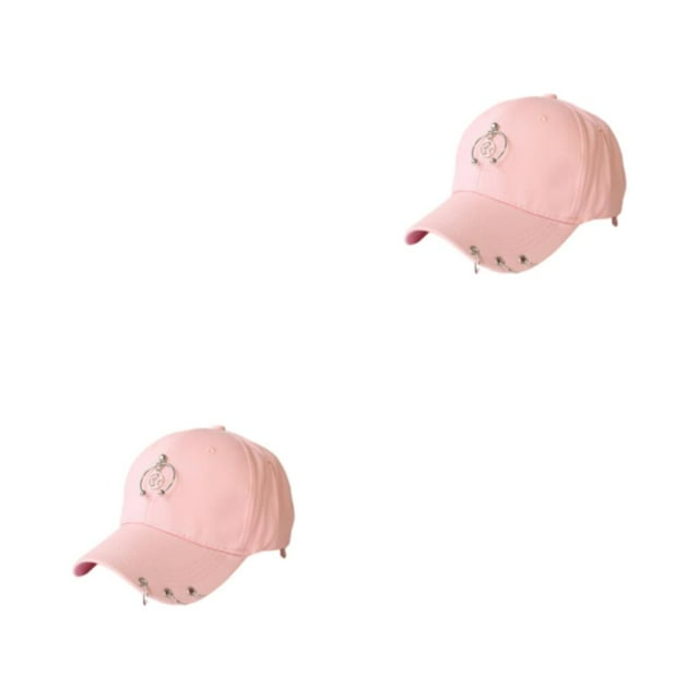 Guardoinrt Adjustable Belt Baseball Cap With Ring Decor Stay Fashionable And Comfortable Semi-ring Pink 2Set